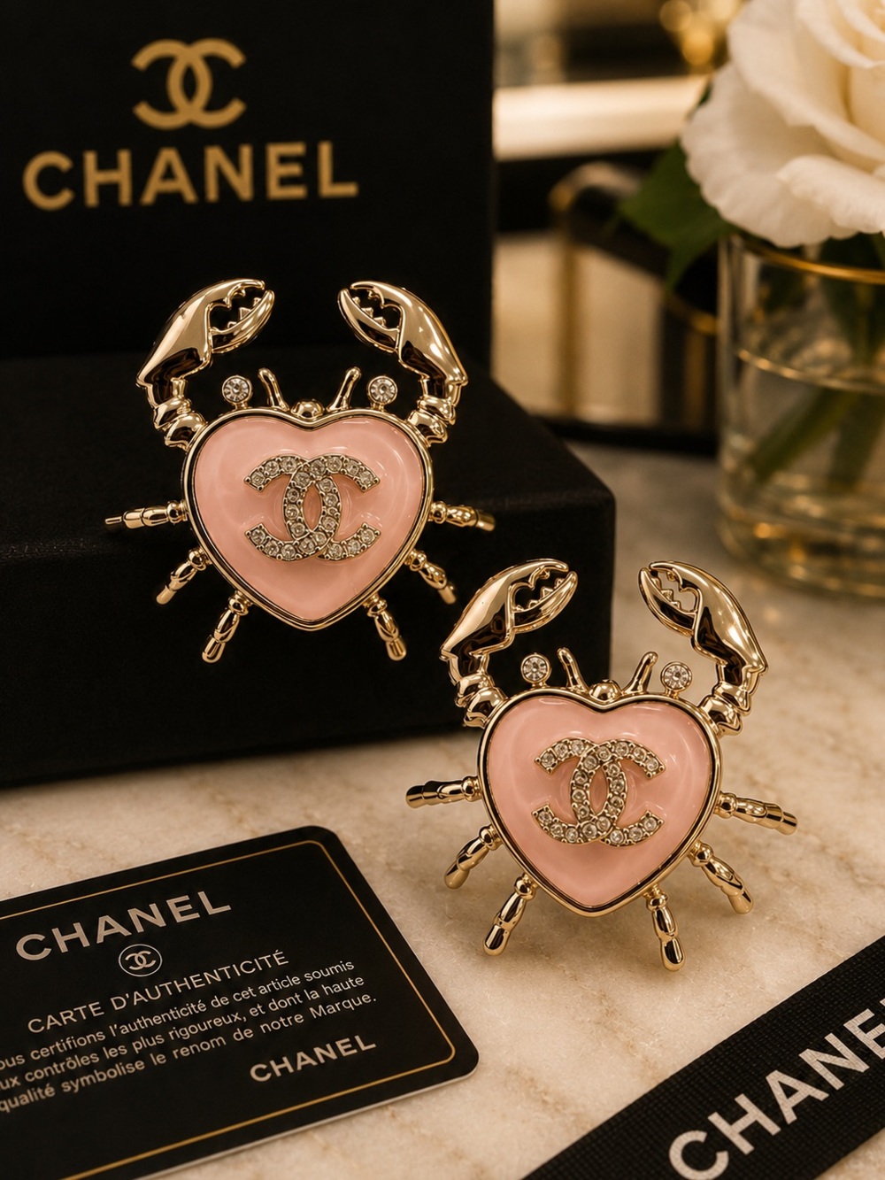 Authentic Chanel 25C Crab Earrings Blush Pink CC Crystal Rare 2025 Cruise Resort